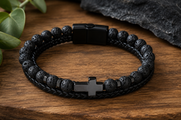 Pulseira de Homem pedra vulcânica