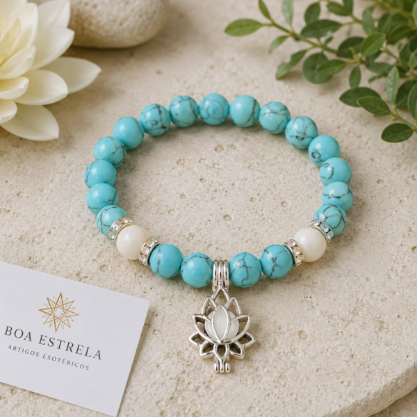 Pulseira Flor de Lótus Luminosa Turquesa - Proteção e Renovação